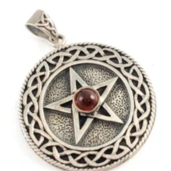 Sterling Silver 925 Western Celtic Knotwork Necklace with Red Stone Center Pscl - Picture 2 of 9